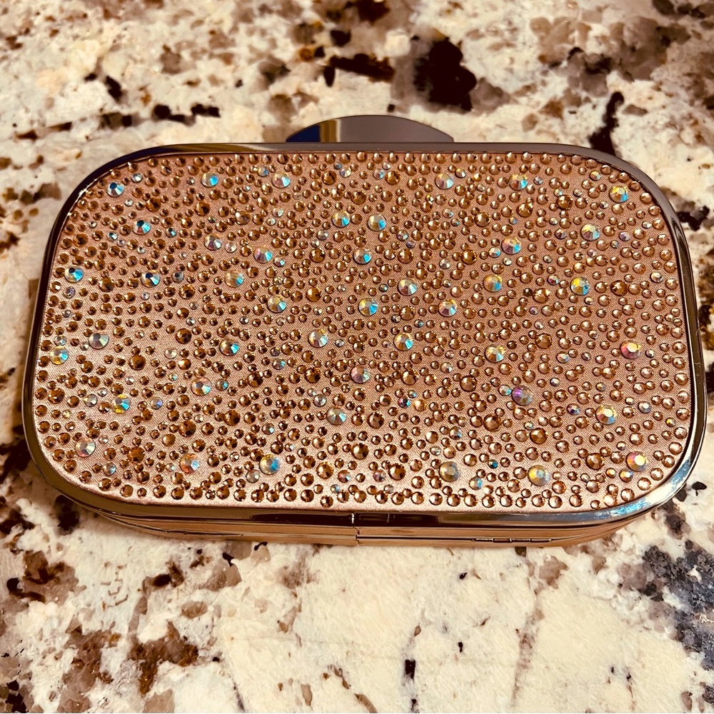 Rose gold / champagne embellished crystals clutch. Excellent used condition.